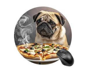 RLDOBOFE Pug Pizza Mouse Pad, Rubber Base & Smooth Cloth Surface, Portable Round Mouse Pad, Rubber Mousepad for Office Home Gaming Laptop Men Women 7.8In