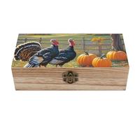 RLDOBOFE Pumpkin Autumn Leaves Wooden Keepsake Box with Lids Wood Storage Box with A Hinged Lid Decorative Boxes Table Large Rectangular Organizer Container for Jewelry Photos Craft