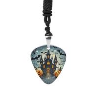 RLDOBOFE Pumpkin Lantern Castle Guitar Pick Necklace Stainless Steel Guitar Pendant Necklace Hip Hop Punk Music Jewelry Customizable Gifts Accessory for Women Men Music Lovers