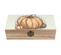 RLDOBOFE Pumpkin Sketch Wooden Keepsake Box with Lids Wood Storage Box with A Hinged Lid Decorative Boxes Table Large Rectangular Organizer Container for Jewelry Photos Craft
