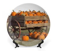 RLDOBOFE Pumpkins Trolley Decorative Plate Ceramic Display Plate with Stand Salad Plates Colorful Porcelain Dinner Dishes Dessert Appetizer Dishes for Kitchen Party Table Decor 6inch