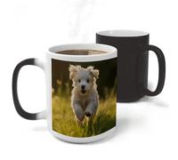 RLDOBOFE Puppy Crossing The Grass Ceramic Color Changing Mug Heat Transforming Activated Mug 11 Oz Heat Changing Sensitive Tea Cup Magic Novelty Coffee Cup Drinkware Home Kitchen Gift