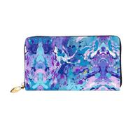 RLDOBOFE Purple and Blue Mixed Pattern Leather Wallet for Women Long Coin Purse Ultra Slim Credit Cards Holder Bifold Clutch