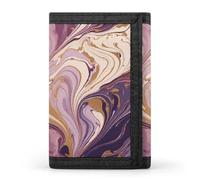 RLDOBOFE Purple And Gold Marble Trifold Wallet Minimalist Mens Wallet with Key Hook 8 Card Slots Modern Stylish Polyester Security Wallets Fashion Slim Credit Card Holder Id Window