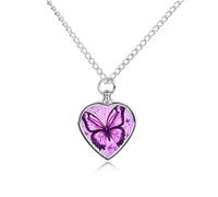 RLDOBOFE Purple Butterfly Pet Cremation Necklaces for Ashes Personalized Pet Ashes Jewelry Heart Shaped Urn Pendant Custom Memorial Funeral Keepsake for Loss Dogs Cats