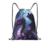 RLDOBOFE Purple Dragon Purple Moon Drawstring Backpack Sports Gym Sackpack Waterproof Swim Bag Men Women Draw String Bag, Black, S