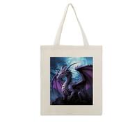 RLDOBOFE Purple Dragon Purple Moon Print Canvas Tote Bag Reusable Grocery Bag Lightweight Shopping Cloth Bags with Long Handles Aesthetic Cute Shoulder Bags for Women Lady Casual Vacation