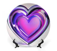 RLDOBOFE Purple Hearts Decorative Plate Ceramic Display Plate with Stand Salad Plates Colorful Porcelain Dinner Dishes Dessert Appetizer Dishes for Kitchen Party Table Decor 6inch
