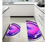 RLDOBOFE Purple Hearts Kitchen Mats Set of 2 Cushioned Anti-Fatigue Non-Slip Kitchen Runner Rugs Comfort Foam Standing Mat Absorbent Floor Rug for Office Sink Home Laundry
