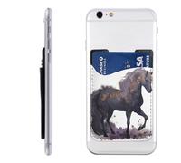 RLDOBOFE Purple Horse Phone Wallet, Stick On Card Holder for Back of Phone Case - Leather Cell Phone Card Wallet Sleeve Adhesive Phone Pocket - Compatible with Most Cell Phones
