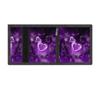 RLDOBOFE Purple Love Trifold Wallet Minimalist Mens Wallet with Key Hook 8 Card Slots Modern Stylish Polyester Security Wallets Fashion Slim Credit Card Holder Id Window