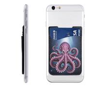RLDOBOFE Purple Octopus Phone Wallet, Stick On Card Holder for Back of Phone Case - Leather Cell Phone Card Wallet Sleeve Adhesive Phone Pocket - Compatible with Most Cell Phones