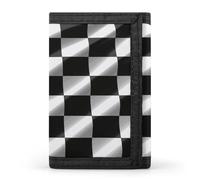 RLDOBOFE Race Checkered Flag Trifold Wallet Minimalist Mens Wallet with Key Hook 8 Card Slots Modern Stylish Polyester Security Wallets Fashion Slim Credit Card Holder Id Window