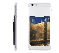 RLDOBOFE Rain Hits the Window Phone Wallet, Stick On Card Holder for Back of Phone Case - Leather Cell Phone Card Wallet Sleeve Adhesive Phone Pocket - Compatible with Most Cell Phones