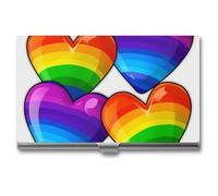RLDOBOFE Rainbow Colored Gay Pride Hearts Business Card Holder, Slim Aluminum Alloy Card Case, Pocket Name Card Organizer Holder Wallet for Woman, Man, Pocket Or Bag Storage, Office Workers
