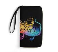 RLDOBOFE Rainbow Musical Note Melody PU Leather Wallet with Rope, Zip Multi-Layer Pocket Card Holder, Small Purse for Men And Women
