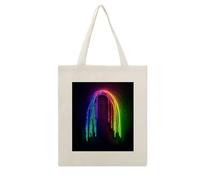 RLDOBOFE Rainbow Neon Print Canvas Tote Bag Reusable Grocery Bag Lightweight Shopping Cloth Bags with Long Handles Aesthetic Cute Shoulder Bags for Women Lady Casual Vacation