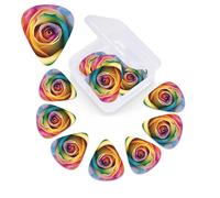 RLDOBOFE Rainbow Rose Flower Print Guitar Picks 12 Pack Guitar Plectrums with Storage Box Bass Picks For Acoustic Guitar Bass Electric Ukulele Includes 0.46mm, 0.71mm, 0.96mm