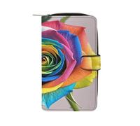 RLDOBOFE Rainbow Rose PU Leather Long Wallet Travel Wallets | Large Capacity Zipper Wallet for Men Women Clutch Wallets with 12 Card Slots and Snap Fastener Wallet for Daily Work Travel