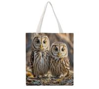 RLDOBOFE Real Cute Owls Canvas Tote Bags, Reusable Grocery Bag with Handle, Shoulder Bag for Shopping Beach Storage Travel Gift