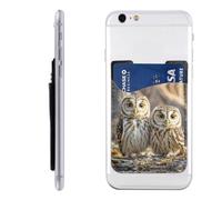 RLDOBOFE Real Cute Owls Phone Wallet, Stick On Card Holder for Back of Phone Case - Leather Cell Phone Card Wallet Sleeve Adhesive Phone Pocket - Compatible with Most Cell Phones