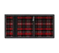 RLDOBOFE Red And Black Plaid Trifold Wallet Minimalist Mens Wallet with Key Hook 8 Card Slots Modern Stylish Polyester Security Wallets Fashion Slim Credit Card Holder Id Window