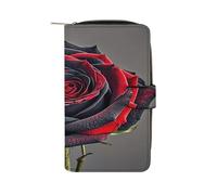RLDOBOFE Red And Black Rose PU Leather Long Wallet Travel Wallets | Large Capacity Zipper Wallet for Men Women Clutch Wallets with 12 Card Slots and Snap Fastener Wallet for Daily Work Travel
