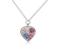 RLDOBOFE Red And Blue Flowers Pet Urn Necklaces for Ashes, Heart-Shaped Pendant for Cat Lover, Custom Dog Cremation Keepsake Jewelry, Picture Necklace Personalized for Loss of Dog