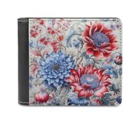RLDOBOFE Red And Blue Flowers Wallet Passcase for Men, Extra Capacity Bifold Leather Wallets with ID Windows, Slim Stylish Wallet for Gift, Blocking Money Clip for Cards, Coin Pouch