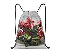 RLDOBOFE Red and Green Flowers Drawstring Backpack Sports Gym Sackpack Waterproof Swim Bag Men Women Draw String Bag Medium