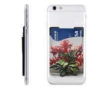 RLDOBOFE Red and Green Flowers Phone Wallet, Stick On Card Holder for Back of Phone Case - Leather Cell Phone Card Wallet Sleeve Adhesive Phone Pocket - Compatible with Most Cell Phones
