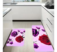 RLDOBOFE Red and Purple Roses Kitchen Mats Set of 2 Cushioned Anti-Fatigue Non-Slip Kitchen Runner Rugs Comfort Foam Standing Mat Absorbent Floor Rug for Office Sink Home Laundry
