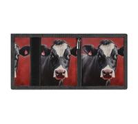 RLDOBOFE Red Background Cow Trifold Wallet Minimalist Mens Wallet with Key Hook 8 Card Slots Modern Stylish Polyester Security Wallets Fashion Slim Credit Card Holder Id Window