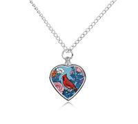 RLDOBOFE Red Bird And Flower Cremation Jewelry for Ashes Heart Urn Necklaces Personalized Memorial Necklace Dog Cat Keepsake Pendant Custom Small Locket Ash Holder for Women Men