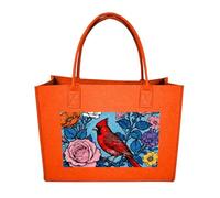 RLDOBOFE Red Bird And Flower Felt Tote Bag Reusable Foldable Grocery Bag Versatile Large Capacity Commuter Handbag, Fruit Orange, One Size