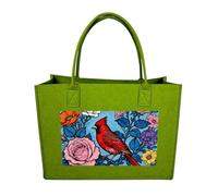 RLDOBOFE Red Bird And Flower Felt Tote Bag Reusable Foldable Grocery Bag Versatile Large Capacity Commuter Handbag, Light Green, One Size