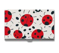 RLDOBOFE Red Black Spotted Ladybug Business Card Holder, Slim Aluminum Alloy Card Case, Pocket Name Card Organizer Holder Wallet for Woman, Man, Pocket Or Bag Storage, Office Workers