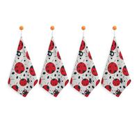 RLDOBOFE Red Black Spotted Ladybug Hand Towel with Rings, Personalized Hand Towels for Bathroom, Highly Absorbent Square Towels 4PCS, Super Soft Towel with Lanyard for Kitchen, Hotel