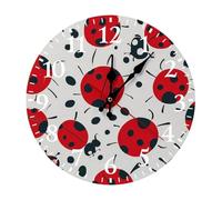 RLDOBOFE Red Black Spotted Ladybug Wall Clock for Home, Battery Operated Silent Clock for Office, Fashionable Round Wall Clocks White with Arabic Numerals for Kitchen, Living Room 25 * 25cm