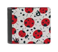 RLDOBOFE Red Black Spotted Ladybug Wallet Passcase for Men, Extra Capacity Bifold Leather Wallets with ID Windows, Slim Stylish Wallet for Gift, Blocking Money Clip for Cards, Coin Pouch