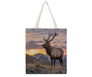 RLDOBOFE Red Deer Bull Elk Sunset Canvas Tote Bags, Reusable Grocery Bag with Handle, Shoulder Bag for Shopping Beach Storage Travel Gift