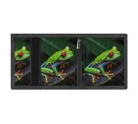 RLDOBOFE Red Eyed Tree Frog Trifold Wallet Minimalist Mens Wallet with Key Hook 8 Card Slots Modern Stylish Polyester Security Wallets Fashion Slim Credit Card Holder Id Window