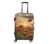 RLDOBOFE Red Flower Field in Sunset Travel Luggage Cover Anti Scratch Suitcase Protector Washable Elastic Baggage Cover, white, Small, Stylish