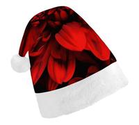 RLDOBOFE Red Flower on Black Christmas Hat Classic Santa Claus Hat with Plush Trim for New Year Xmas Party Supply