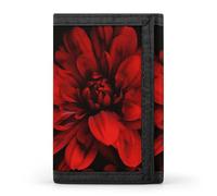 RLDOBOFE Red Flower Trifold Wallet Minimalist Mens Wallet with Key Hook 8 Card Slots Modern Stylish Polyester Security Wallets Fashion Slim Credit Card Holder Id Window