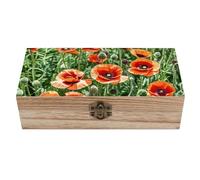RLDOBOFE Red Flowers Leaves Wooden Keepsake Box with Lids Wood Storage Box with A Hinged Lid Decorative Boxes Table Large Rectangular Organizer Container for Jewelry Photos Craft