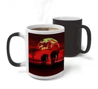 RLDOBOFE Red Full Moon Elephants Ceramic Color Changing Mug Heat Transforming Activated Mug 11 Oz Heat Changing Sensitive Tea Cup Magic Novelty Coffee Cup Drinkware Home Kitchen Gift