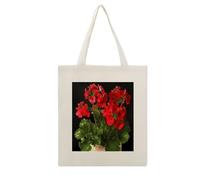 RLDOBOFE Red Geraniums Print Canvas Tote Bag Reusable Grocery Bag Lightweight Shopping Cloth Bags with Long Handles Aesthetic Cute Shoulder Bags for Women Lady Casual Vacation