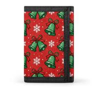 RLDOBOFE Red Green Bell Trifold Wallet Minimalist Mens Wallet with Key Hook 8 Card Slots Modern Stylish Polyester Security Wallets Fashion Slim Credit Card Holder Id Window