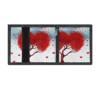 RLDOBOFE Red Hart with Tree Trifold Wallet Minimalist Mens Wallet with Key Hook 8 Card Slots Modern Stylish Polyester Security Wallets Fashion Slim Credit Card Holder Id Window